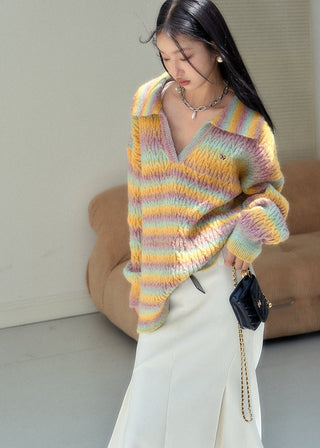 [NAWS] Gradient rainbow striped wool sweater
