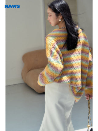 [NAWS] Gradient rainbow striped wool sweater