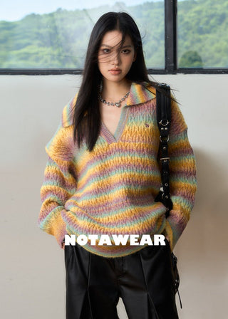 [NAWS] Gradient rainbow striped wool sweater