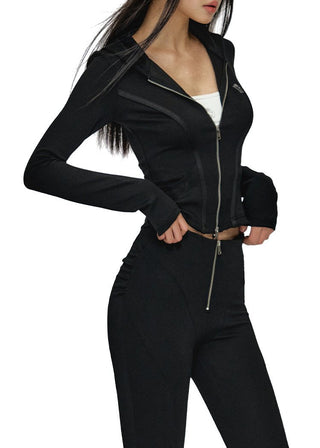 [NAWS] Double Zipper Slim Hooded Top