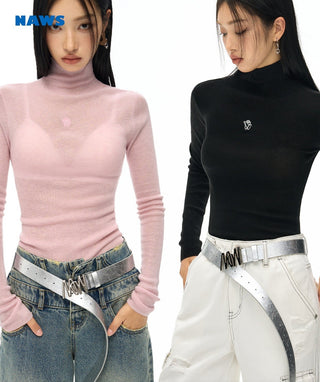 [NAWS] Half-turtleneck slim-fit sweater