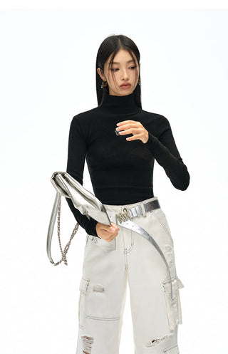 [NAWS] Half-turtleneck slim-fit sweater