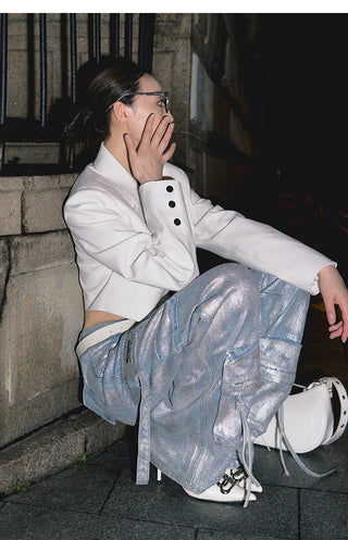 [NAWS] Hand-coated silver brushed jeans