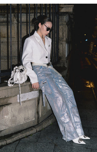 [NAWS] Hand-coated silver brushed jeans