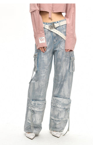[NAWS] Hand-coated silver brushed jeans