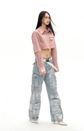 [NAWS] Hand-coated silver brushed jeans