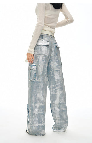 [NAWS] Hand-coated silver brushed jeans