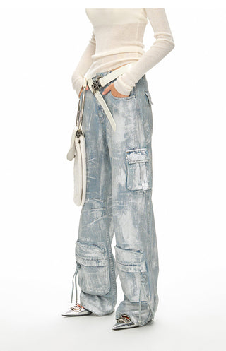 [NAWS] Hand-coated silver brushed jeans