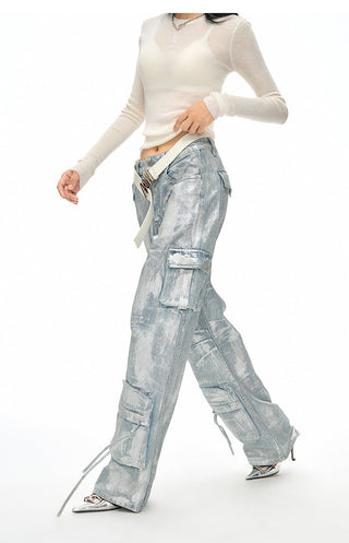 [NAWS] Hand-coated silver brushed jeans