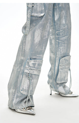 [NAWS] Hand-coated silver brushed jeans