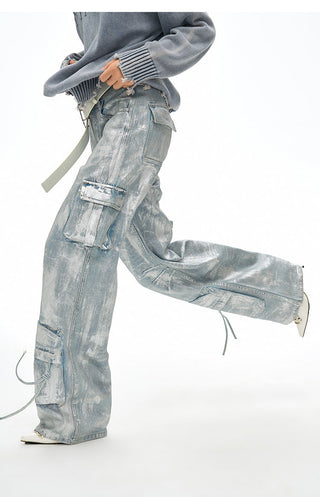 [NAWS] Hand-coated silver brushed jeans