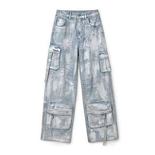 [NAWS] Hand-coated silver brushed jeans