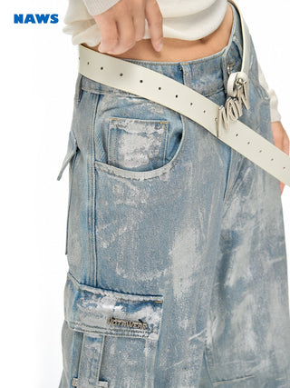 [NAWS] Hand-coated silver brushed jeans