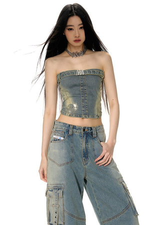 [NAWS] Denim Tube Top Miniskirt Set