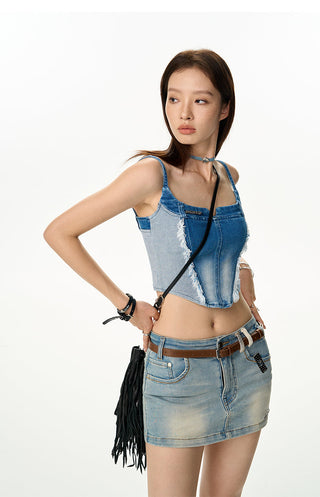 [NAWS] Denim Tassel Cropped Summer Camisole