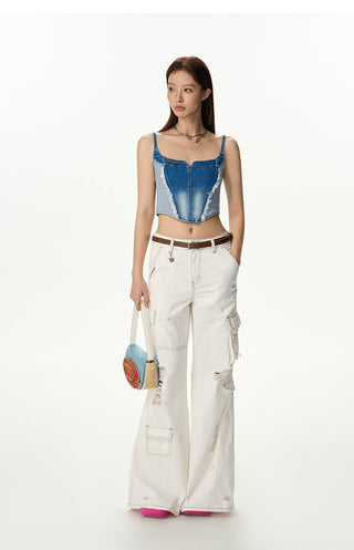 [NAWS] Denim Tassel Cropped Summer Camisole