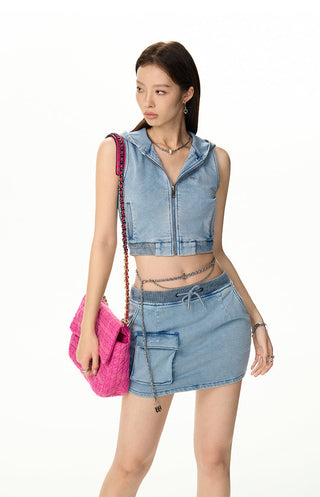 [NAWS] Knitted hooded vest & stretch skirt set