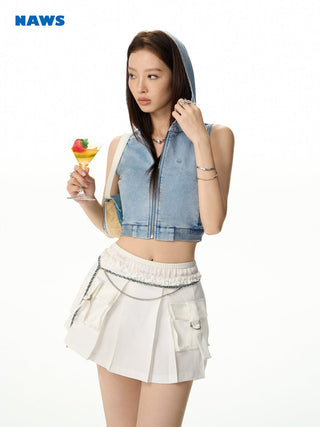 [NAWS] Knitted hooded vest & stretch skirt set