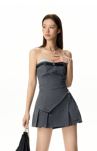 [NAWS] Irregular Stitching Pleated Skirt