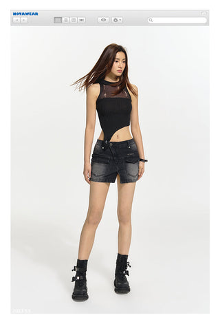 [NAWS] Retro texture  denim shorts