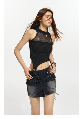 [NAWS] Retro texture  denim shorts