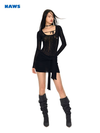 [NAWS] Lace stretch knit dress