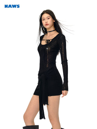 [NAWS] Lace stretch knit dress