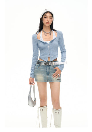 [NAWS] Herringbone pattern denim skirt