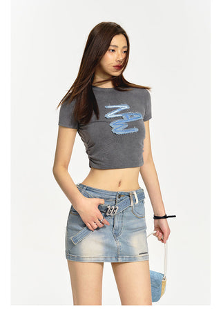 [NAWS] Herringbone pattern denim skirt