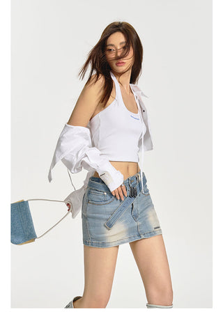 [NAWS] Herringbone pattern denim skirt