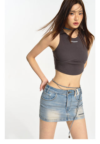 [NAWS] Herringbone pattern denim skirt