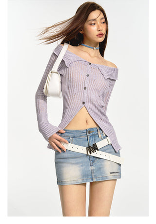 [NAWS] Herringbone pattern denim skirt