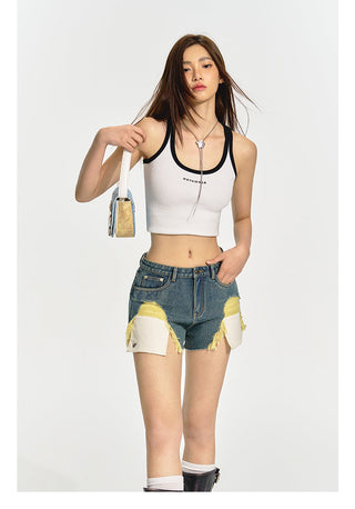 [NAWS] Hand-worn washed denim shorts
