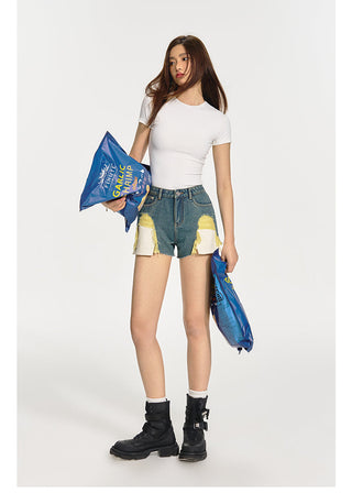 [NAWS] Hand-worn washed denim shorts