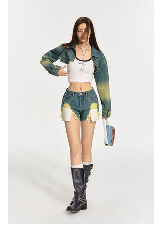 [NAWS] Hand-worn washed denim shorts