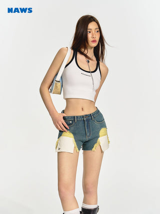 [NAWS] Hand-worn washed denim shorts