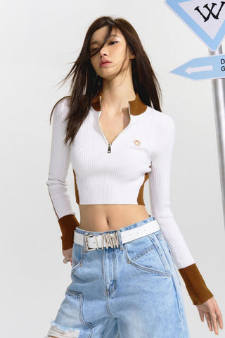 [NAWS] Colorblock Slim Fit Long Sleeve Knit Top