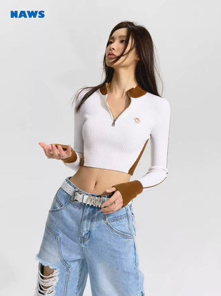 [NAWS] Colorblock Slim Fit Long Sleeve Knit Top