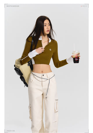 [NAWS] Colorblock Slim Fit Long Sleeve Knit Top
