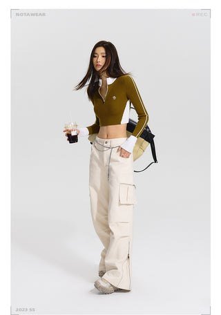 [NAWS] Colorblock Slim Fit Long Sleeve Knit Top