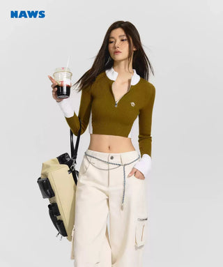 [NAWS] Colorblock Slim Fit Long Sleeve Knit Top