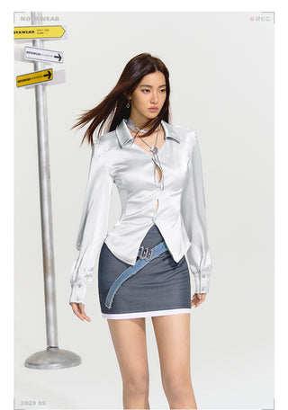 [NAWS] Long-sleeved Slim Satin shirt