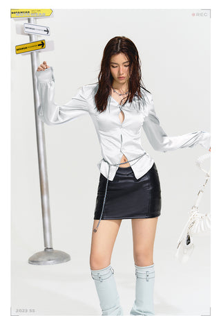 [NAWS] Long-sleeved Slim Satin shirt