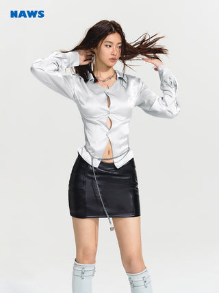 [NAWS] Long-sleeved Slim Satin shirt