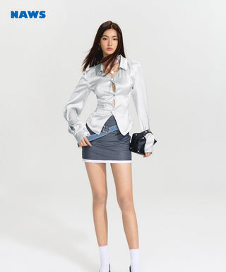 [NAWS] Long-sleeved Slim Satin shirt