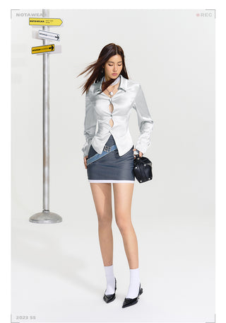 [NAWS] Long-sleeved Slim Satin shirt