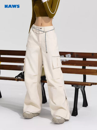 [NAWS] Beige high-waist cargo pants