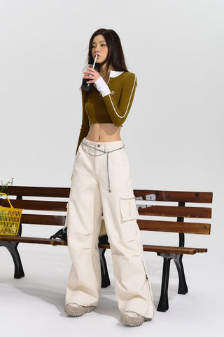 [NAWS] Beige high-waist cargo pants