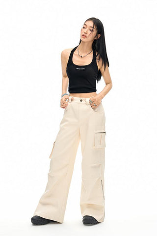 [NAWS] Beige high-waist cargo pants