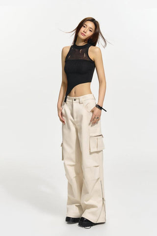 [NAWS] Beige high-waist cargo pants